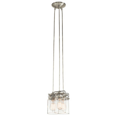 Stylish 3 Bulb Brushed Nickel Pendant Light With E27 Led Bulbs