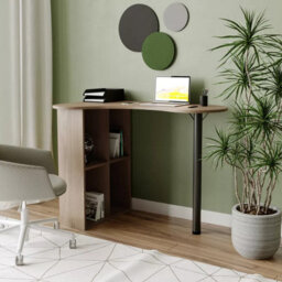 Urbn-Living Urbnliving 100Cm Length Oak Wooden Computer Corner Desk Bookcase Storage Shelves Organizer Study Workstation - thumbnail 2