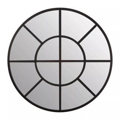 Orsina Black Finish Round Wall Mirror, Industrial Geometric Accent Mirror For Living Room, Sleek Metal Frame Mirror - image 1