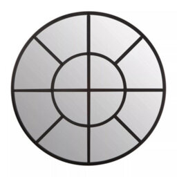 Orsina Black Finish Round Wall Mirror, Industrial Geometric Accent Mirror For Living Room, Sleek Metal Frame Mirror - thumbnail 1