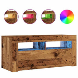 Berkfield Tv Cabinet With Led Lights Old Wood 90X35X40 Cm Engineered Wood - thumbnail 2