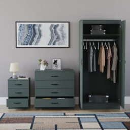 Lassic Vida Designs Riano 3 Piece Bedroom Set (3 Drawer Bedside Chest, 4 Drawer Chest, 2 Door Wardrobe), Green - thumbnail 2
