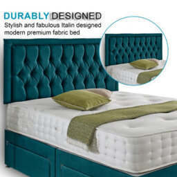 Dining Tables Lisbon Matching Headboard Divan Set, 2 Drawer On Same Side With Sprung 1500 Comfort Mattress - Plush Jade - Double - thumbnail 3