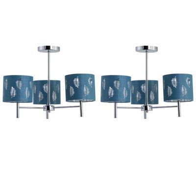 First Choice Lighting Set Of 2 Brea - Chrome 3 Light Fittings With Teal Fern Shades - image 1