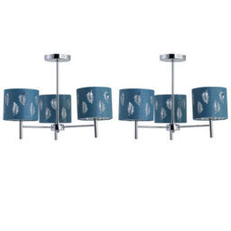 First Choice Lighting Set Of 2 Brea - Chrome 3 Light Fittings With Teal Fern Shades