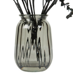 Deenz Glass Noir Vase Arrangement Black Ribbed Modern Floral Piece Display Faux Floristry Dark Theme Autumnal Decor 60 X 30 Cm - thumbnail 4