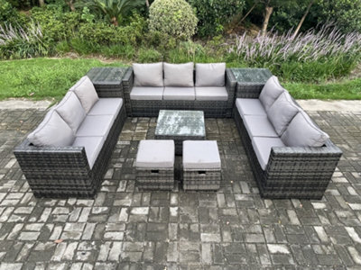 Fimous 11 Seater Outdoor Rattan Garden Furniture Set Patio Lounge Sofa Set With 2 Side Tables Square Coffee Table - image 1