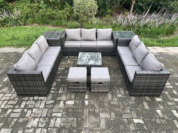Fimous 11 Seater Outdoor Rattan Garden Furniture Set Patio Lounge Sofa Set With 2 Side Tables Square Coffee Table - thumbnail 2
