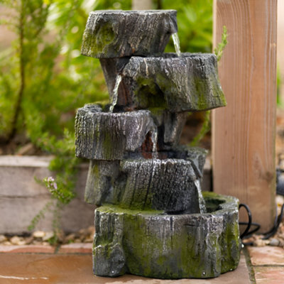 Primrose 5 Tier Tree Trunk Falls Cascading Garden Outdoor Water Feature Fountain With Led Lights H56Cm - image 1