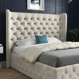 Florence Wide Winged Upholstered Soft Velvet Bed Frame - Cream - thumbnail 2