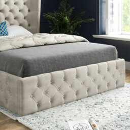 Florence Wide Winged Upholstered Soft Velvet Bed Frame - Cream - thumbnail 3