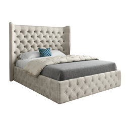 Florence Wide Winged Upholstered Soft Velvet Bed Frame - Cream - thumbnail 5