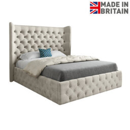Florence Wide Winged Upholstered Soft Velvet Bed Frame - Cream - thumbnail 6