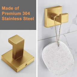Bathroom Towel Hook, Square Stainless Steel Hook, Gold, Set Of 2 - thumbnail 4
