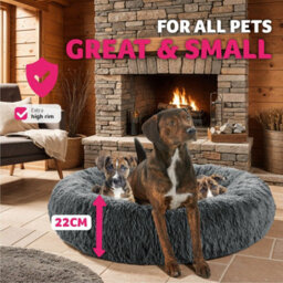 Tectake Dog Bed Maja - Round With Long Plush, Thick Padding With Raised Edge, Washable & Non-Slip  70 Cm - Grey - thumbnail 8