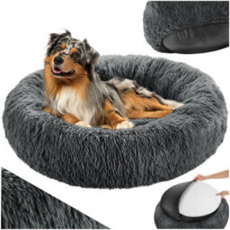 Tectake Dog Bed Maja - Round With Long Plush, Thick Padding With Raised Edge, Washable & Non-Slip  70 Cm - Grey - thumbnail 1