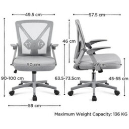 Ergonomic Office Chair Flip-Up Armrests Adjustable Gray - thumbnail 2