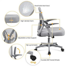 Ergonomic Office Chair Flip-Up Armrests Adjustable Gray - thumbnail 4