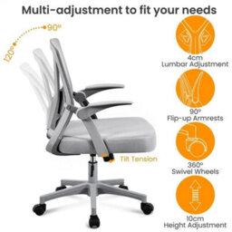 Ergonomic Office Chair Flip-Up Armrests Adjustable Gray - thumbnail 3
