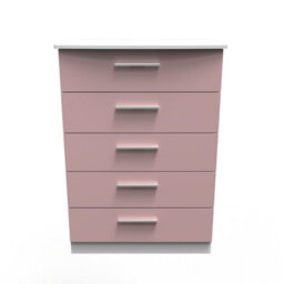 Harrow 5 Drawer Chest In Kobe Pink & White (Ready Assembled)