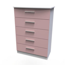 Harrow 5 Drawer Chest In Kobe Pink & White (Ready Assembled) - thumbnail 3