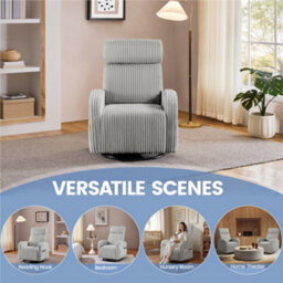 Yaheetech Light Grey Corduroy Swivel Nursery Glider Chair For Nursery Room - thumbnail 4