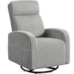 Yaheetech Light Grey Corduroy Swivel Nursery Glider Chair For Nursery Room - thumbnail 2