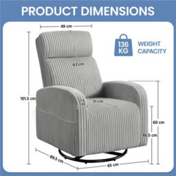Yaheetech Light Grey Corduroy Swivel Nursery Glider Chair For Nursery Room - thumbnail 3