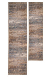Loomed Abstract Design Cotton Chenille Rug Grey Beige Gold Machine Washable 80Cm X 300Cm - thumbnail 2