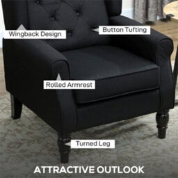 Black Retro Accent Chair Wingback Armchair With Wood Frame - thumbnail 4