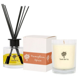 Nicola Spring Pumpkin Spice Scented Candle & Diffuser Set - 160G Natural Soy Wax Candle & Home Air Freshener Set