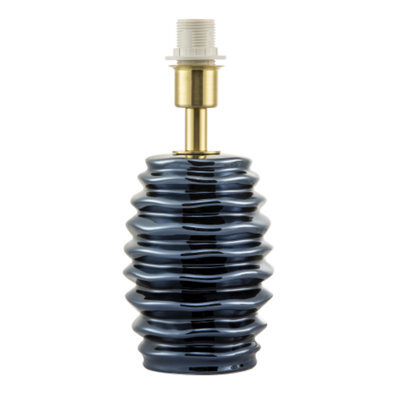 Happy Homewares Modern Metallic Blue Gloss Ceramic Table Lamp Base With Ripple Grooves - image 1