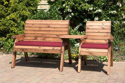 Charles Taylor Wooden Companion Straight Garden 3 Seat Chair & Cover Red Cushion - image 1