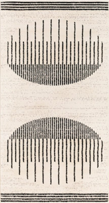 Livabliss Pisa-Geometric Black Grey Ivory Modern Living Dining Bedroom Rug 80 X 150 Cm Easy Care, Non Shedding - image 1
