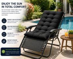 Shopnbits Sun Lounger Cushion Pad 125X48X8Cm, Recliner Chair Cushion, Garden Bench Seat Pad With Ties, Black - thumbnail 6