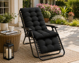 Shopnbits Sun Lounger Cushion Pad 125X48X8Cm, Recliner Chair Cushion, Garden Bench Seat Pad With Ties, Black - thumbnail 8