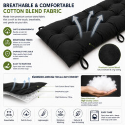 Shopnbits Sun Lounger Cushion Pad 125X48X8Cm, Recliner Chair Cushion, Garden Bench Seat Pad With Ties, Black - thumbnail 9