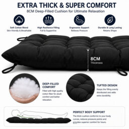 Shopnbits Sun Lounger Cushion Pad 125X48X8Cm, Recliner Chair Cushion, Garden Bench Seat Pad With Ties, Black - thumbnail 3