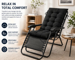 Shopnbits Sun Lounger Cushion Pad 125X48X8Cm, Recliner Chair Cushion, Garden Bench Seat Pad With Ties, Black - thumbnail 5