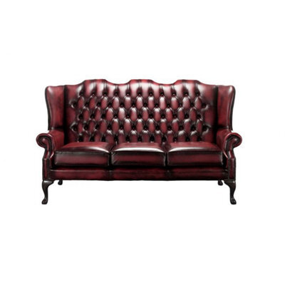 Chesterfield 3 Seater High Back Antique Oxblood Leather Sofa In Mallory Style - image 1