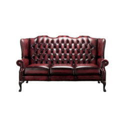 Chesterfield 3 Seater High Back Antique Oxblood Leather Sofa In Mallory Style - thumbnail 1