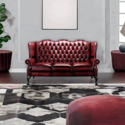 Chesterfield 3 Seater High Back Antique Oxblood Leather Sofa In Mallory Style - thumbnail 4