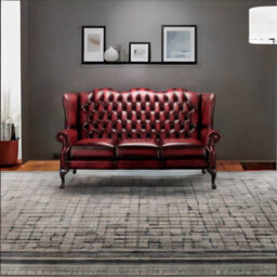 Chesterfield 3 Seater High Back Antique Oxblood Leather Sofa In Mallory Style - thumbnail 3