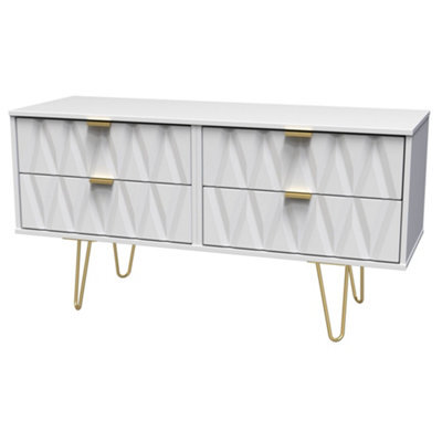 Diamond Ready Assembled Matt White Media Unit & 4 Drawers, (H)112Cm X (W)50.5Cm X (D)41.5Cm - image 1
