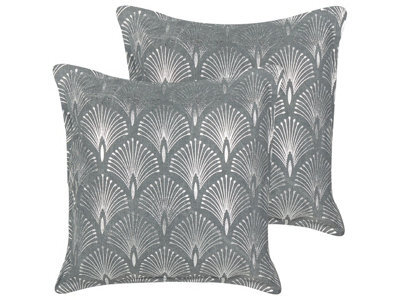 Beliani Set Of 2 Decorative Cushions Hoya Cotton 45 X 45 Cm Grey Geometric Pattern - image 1