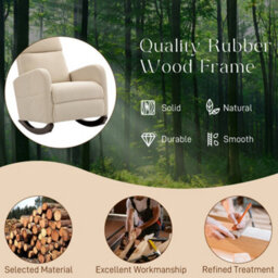 Homcom Modern High Back Corduroy Leisure Rocking Chair For Nursery, Beige - thumbnail 7