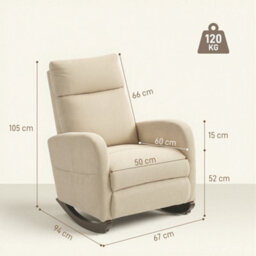 Homcom Modern High Back Corduroy Leisure Rocking Chair For Nursery, Beige - thumbnail 3
