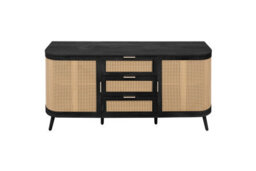 2 Door 3 Drawer Rattan Sideboard Curved Black Cupboard Birlea Sark Storage Cabinet - thumbnail 7