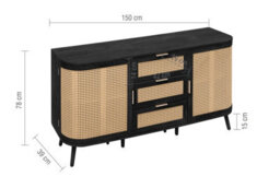 2 Door 3 Drawer Rattan Sideboard Curved Black Cupboard Birlea Sark Storage Cabinet - thumbnail 9