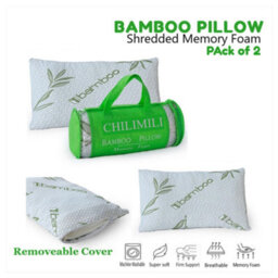 CHILIMILII Bamboo Pillow Shredded Memory Foam Antiallergy Orthopedic Neck Back Head Support Pack Of 2